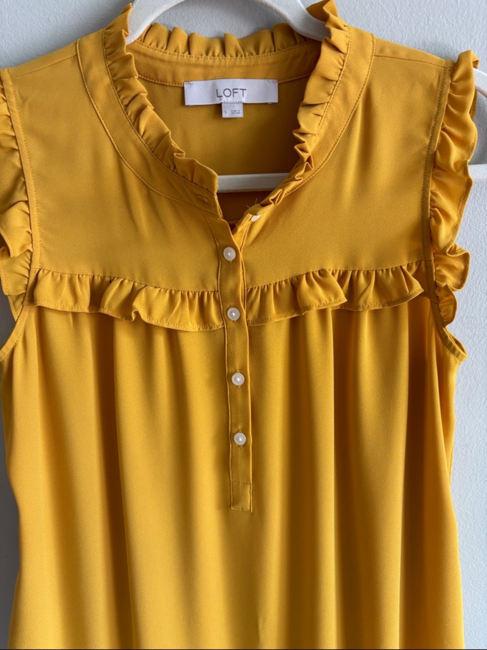 LOFT Mustard Yellow Ruffle Trim Sleeveless Blouse - Picture 6 of 6